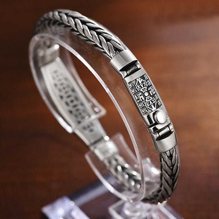 Bracelet en métal tibétain en cuivre tressé Buddha Stones, motif Om Mani Padme Hum, soulagement Vajra, paix