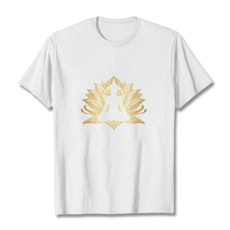 T- Buddha Stones Lotus Doré Méditation Bouddha T-shirt - Blanc - 2XL - image 5