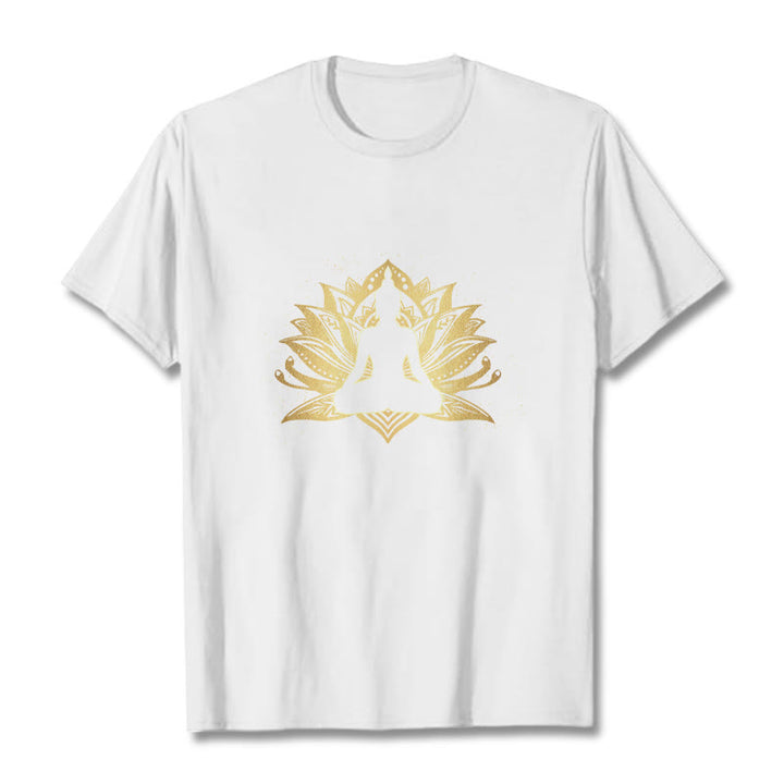 T- Buddha Stones Lotus Doré Méditation Bouddha T-shirt - Blanc - 2XL - image 5