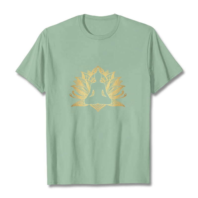 T- Buddha Stones Lotus Doré Méditation Bouddha T-shirt - Vert pâle - 2XL - image 14