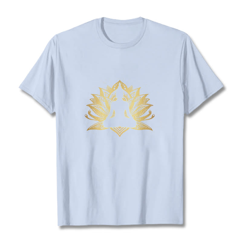 T- Buddha Stones Lotus Doré Méditation Bouddha T-shirt - Cyan clair - 2XL - image 18