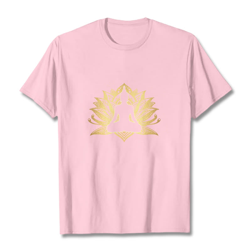 T- Buddha Stones Lotus Doré Méditation Bouddha T-shirt - Rose clair - 2XL - image 12