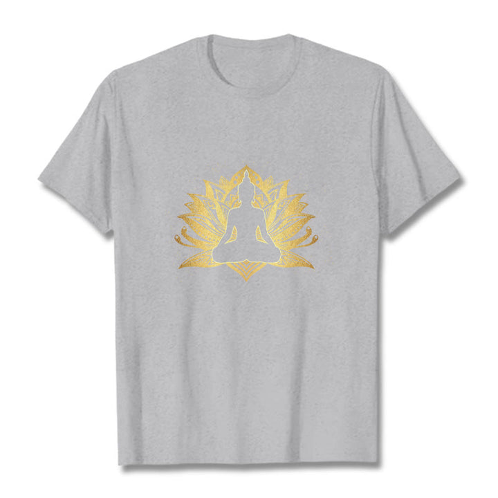 T- Buddha Stones Lotus Doré Méditation Bouddha T-shirt - Gris clair - 2XL - image 19
