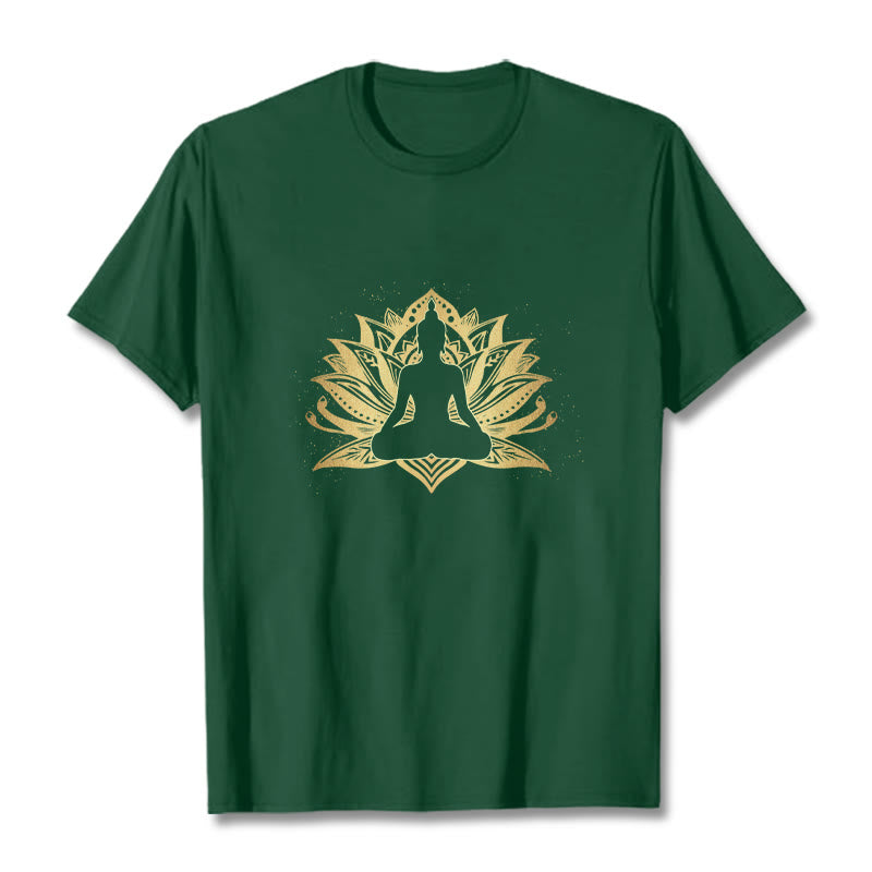 T- Buddha Stones Lotus Doré Méditation Bouddha T-shirt - Vert forêt - 2XL - image 10