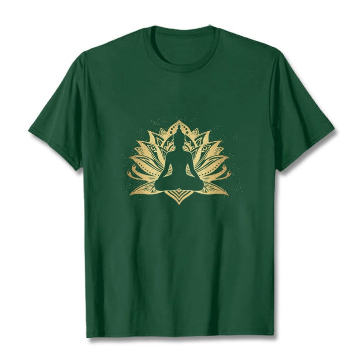 T- Buddha Stones Lotus Doré Méditation Bouddha T-shirt - Vert forêt - 2XL - image 10