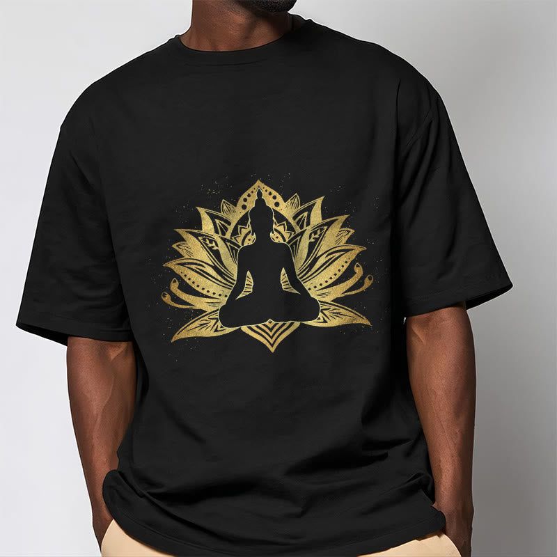 T- Buddha Stones Lotus Doré Méditation Bouddha T-shirt - image 1