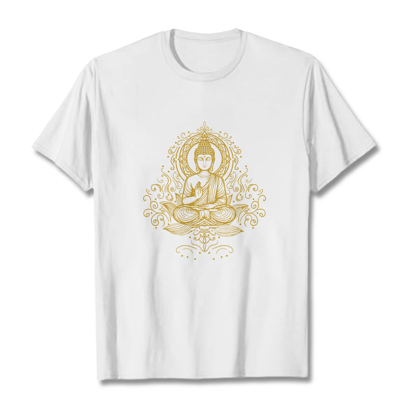T- Buddha Stones Fleur de Lotus Vignes Méditation Bouddha T-shirt - Blanc - 2XL - image 7