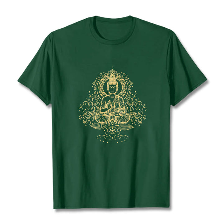 T- Buddha Stones Fleur de Lotus Vignes Méditation Bouddha T-shirt - Vert forêt - 2XL - image 0