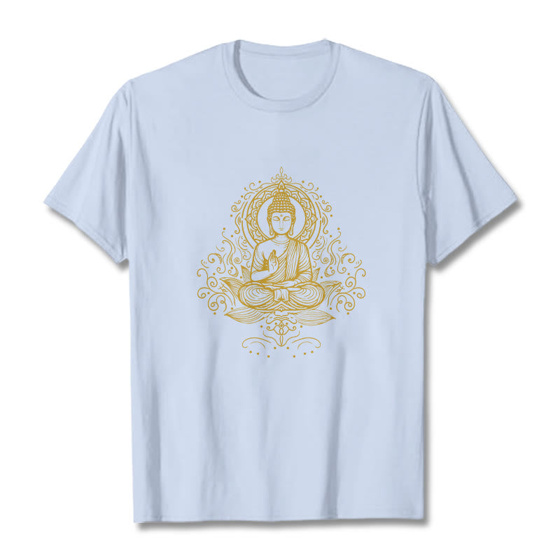 T- Buddha Stones Fleur de Lotus Vignes Méditation Bouddha T-shirt - Cyan clair - 2XL - image 18