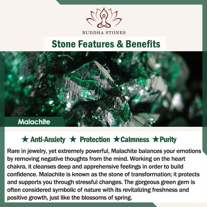 Bracelet anti-anxiété à double rangée de Buddha Stones en malachite naturelle et magnétite noire et obsidienne noire