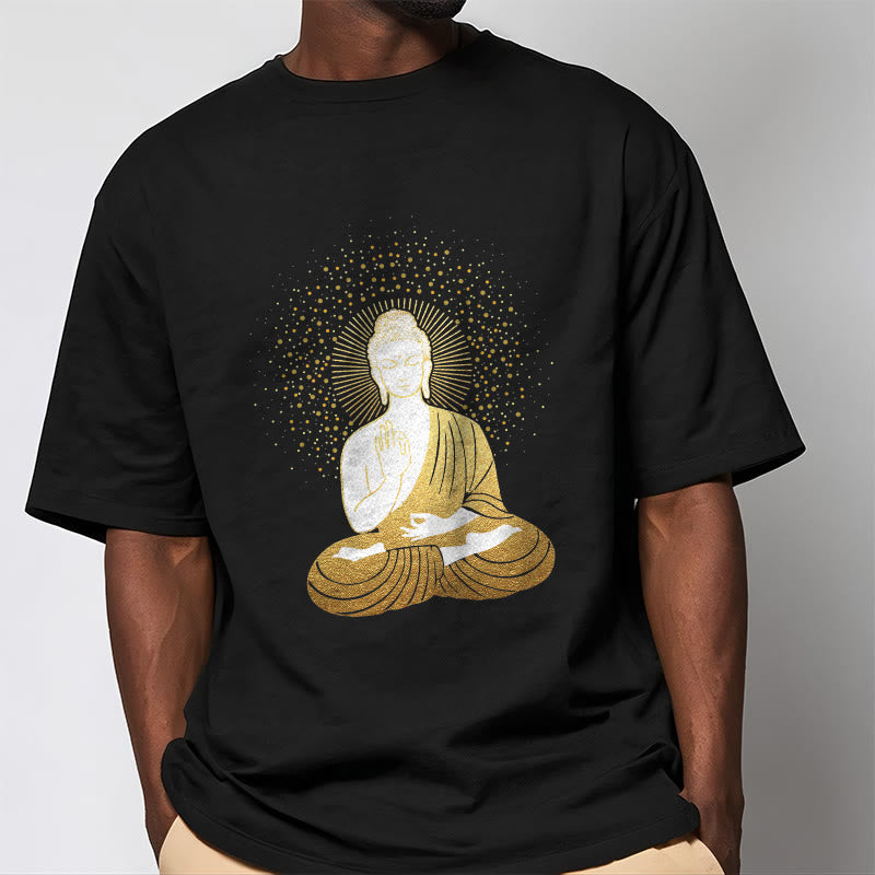 T-shirt Buddha Stones de Bouddha Méditation Dorée avec Aura Dorée - image 4