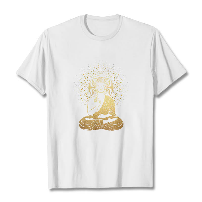T-shirt Buddha Stones de Bouddha Méditation Dorée avec Aura Dorée - Blanc - 2XL - image 7