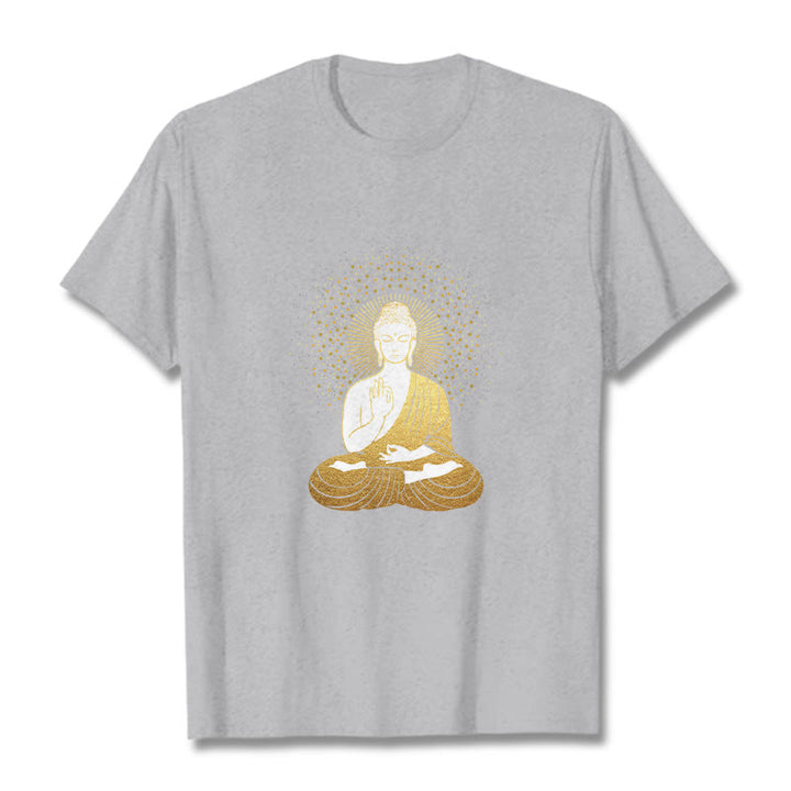 T-shirt Buddha Stones de Bouddha Méditation Dorée avec Aura Dorée - Gris clair - 2XL - image 19