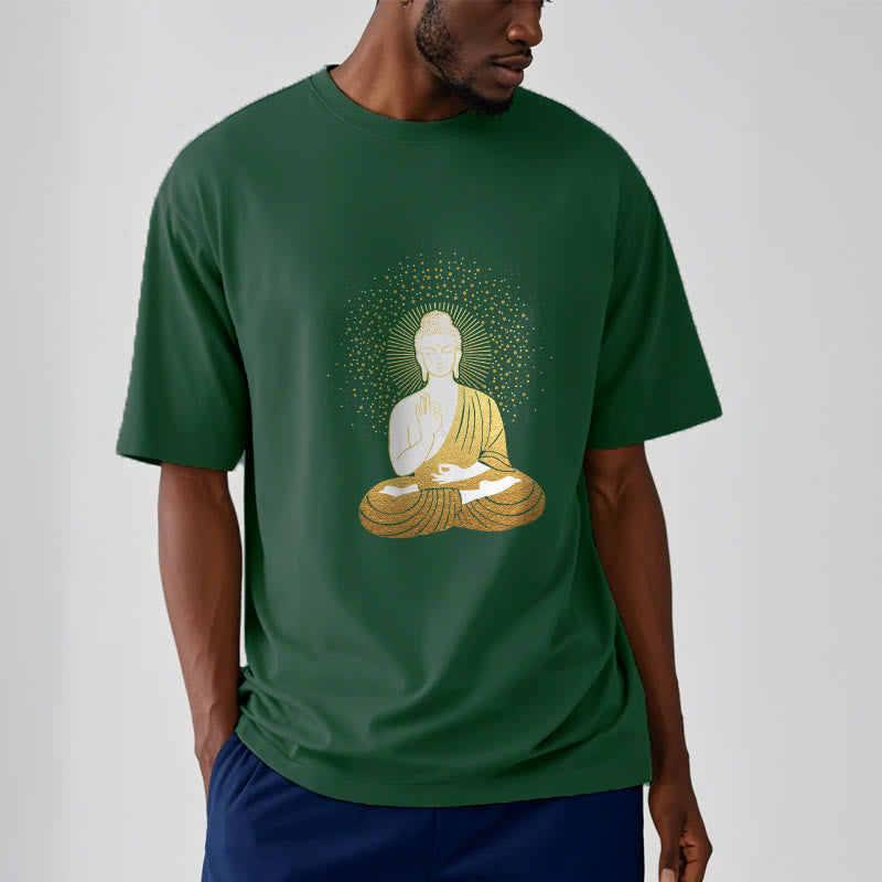 T-shirt Buddha Stones de Bouddha Méditation Dorée avec Aura Dorée - image 1