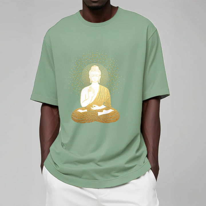 T-shirt Buddha Stones de Bouddha Méditation Dorée avec Aura Dorée - image 15