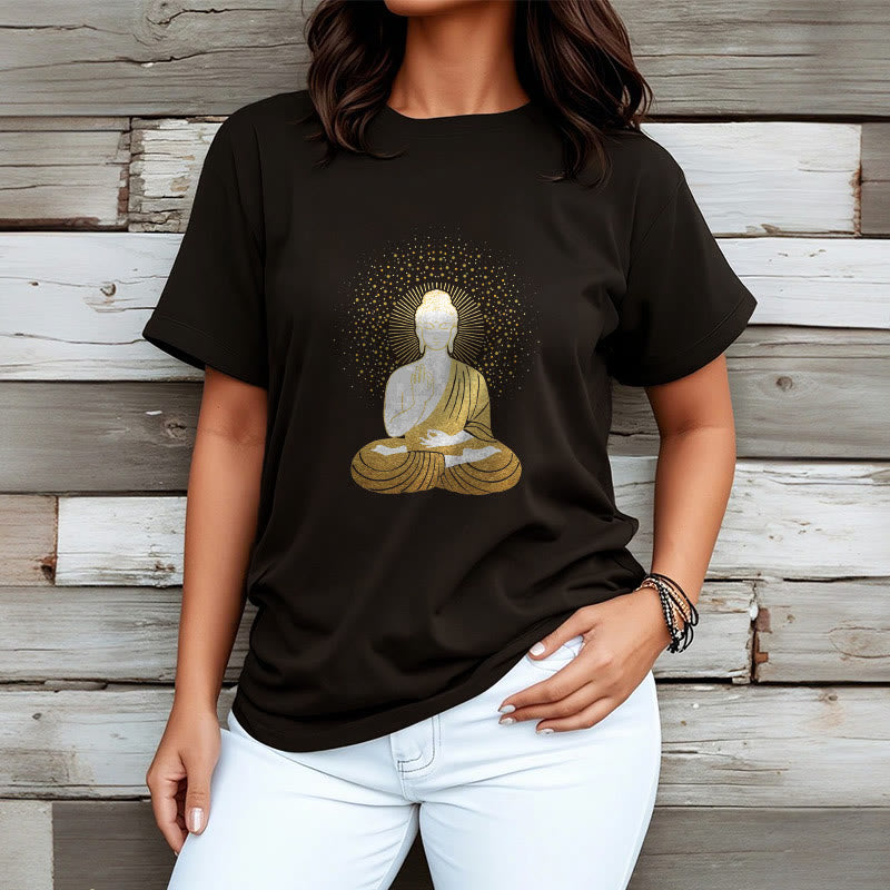 T-shirt Buddha Stones de Bouddha Méditation Dorée avec Aura Dorée - image 7