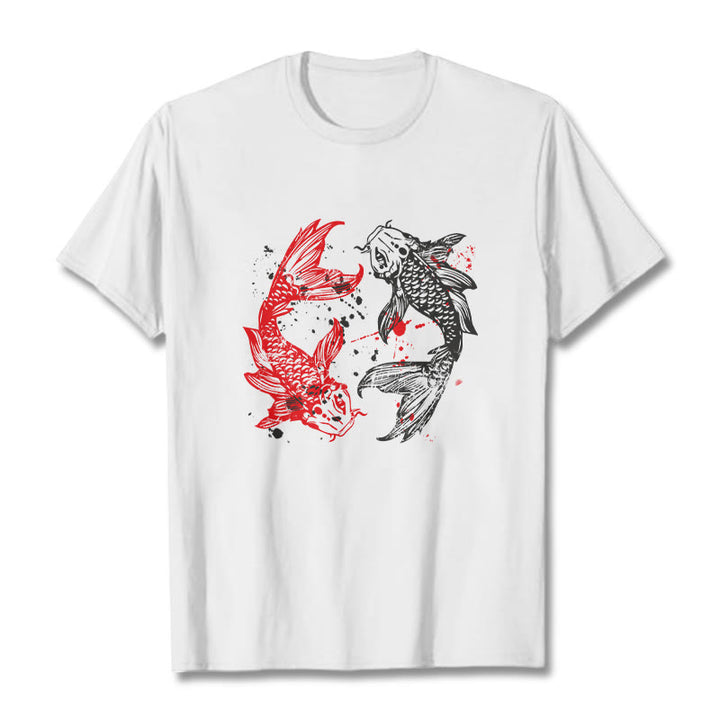 T-shirt Buddha Stones Rouge Noir Poisson Koi - Blanc - 2XL - image 1