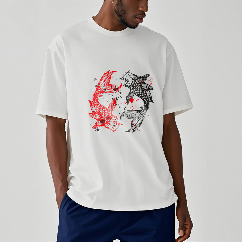 T-shirt Buddha Stones Rouge Noir Poisson Koi - image 1
