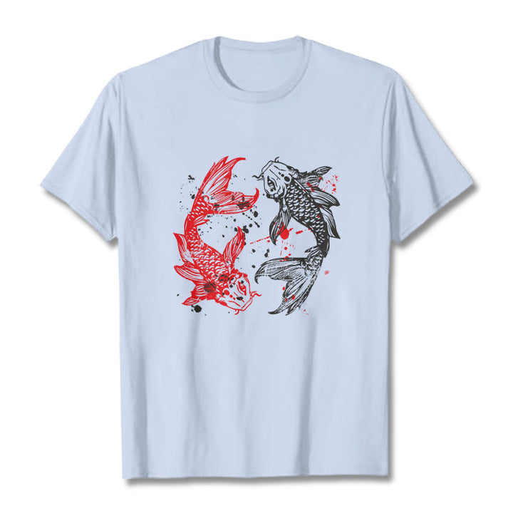 T-shirt Buddha Stones Rouge Noir Poisson Koi - Cyan clair - 2XL - image 18