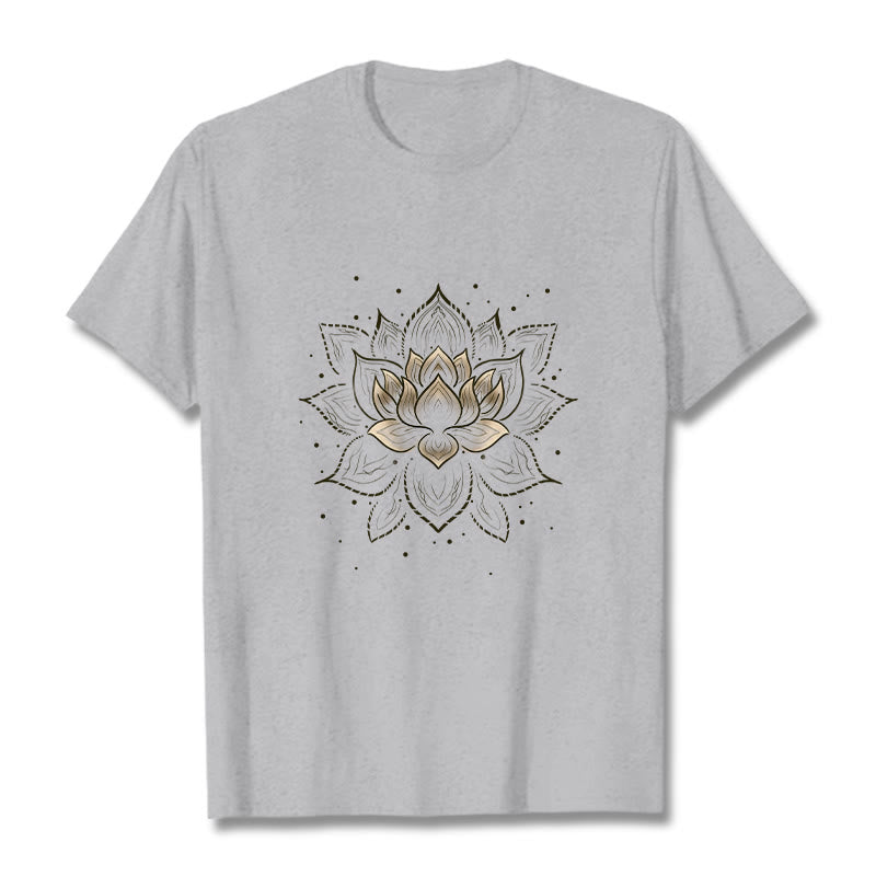 T-shirt avec motif de fleur de lotus doré et Buddha Stones - Gris clair - 2XL - image 19