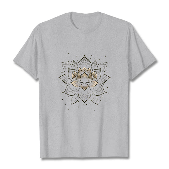 T-shirt avec motif de fleur de lotus doré et Buddha Stones - Gris clair - 2XL - image 19