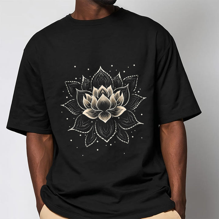 T-shirt avec motif de fleur de lotus doré et Buddha Stones