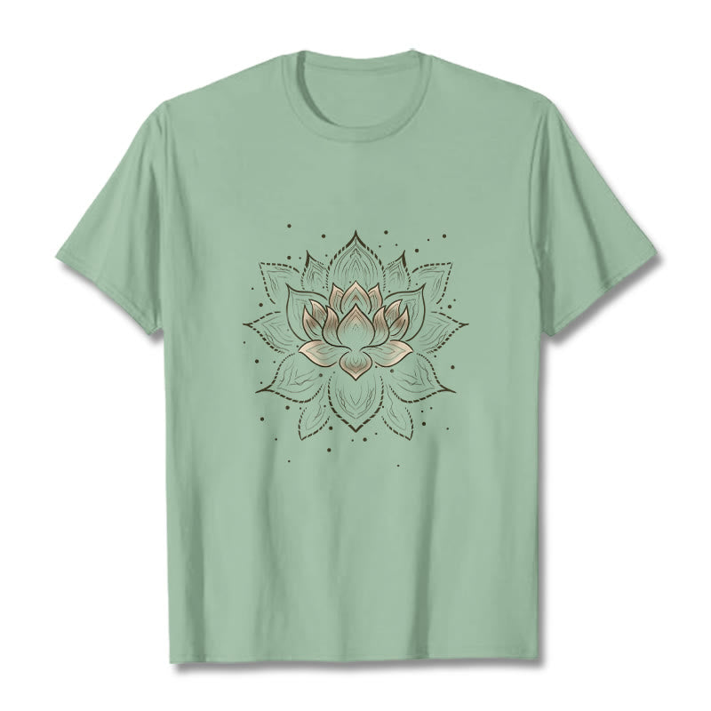 T-shirt avec motif de fleur de lotus doré et Buddha Stones - Vert pâle - 2XL - image 14