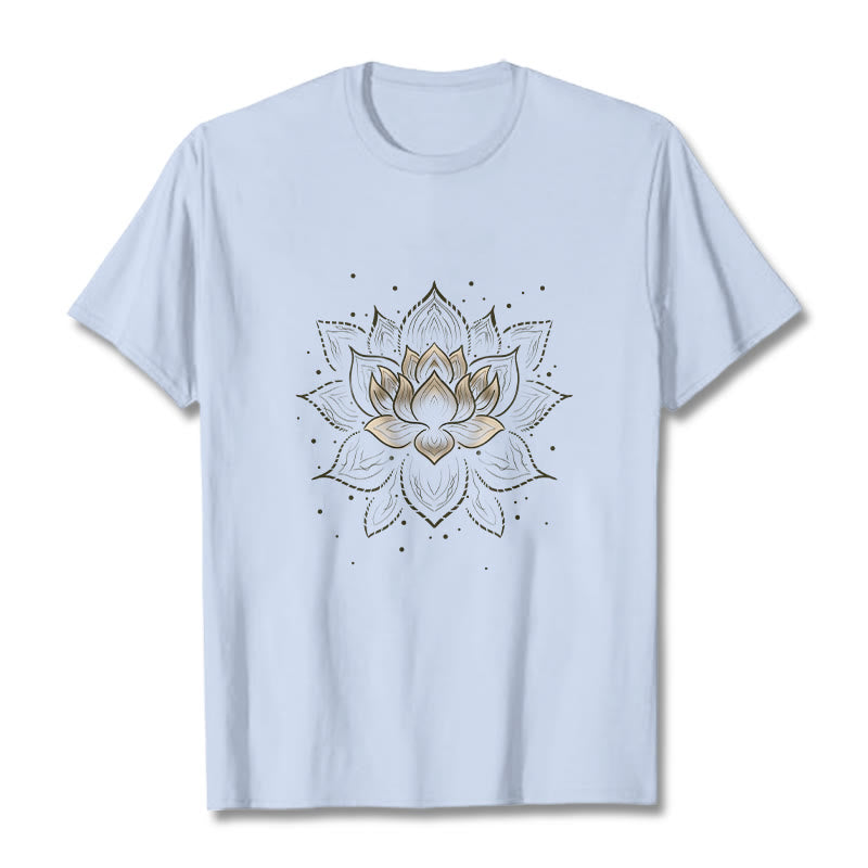 T-shirt avec motif de fleur de lotus doré et Buddha Stones - Cyan clair - 2XL - image 18