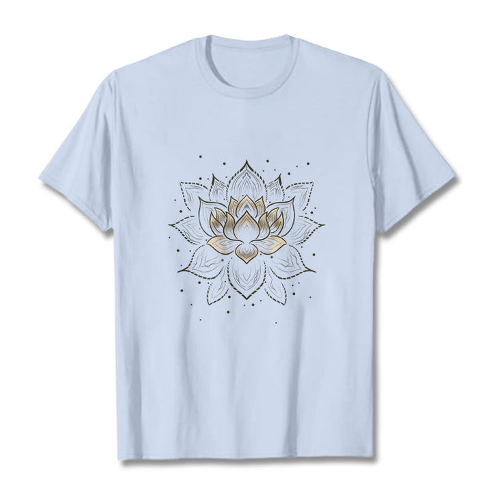 T-shirt avec motif de fleur de lotus doré et Buddha Stones - Cyan clair - 2XL - image 18