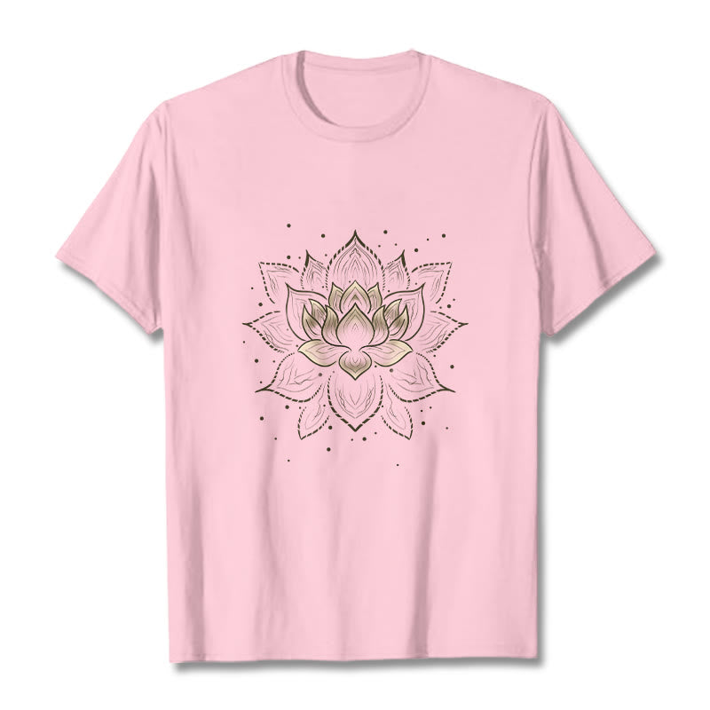T-shirt avec motif de fleur de lotus doré et Buddha Stones - Rose clair - 2XL - image 12