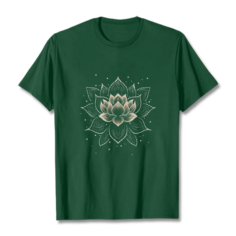 T-shirt avec motif de fleur de lotus doré et Buddha Stones - Vert forêt - 2XL - image 10