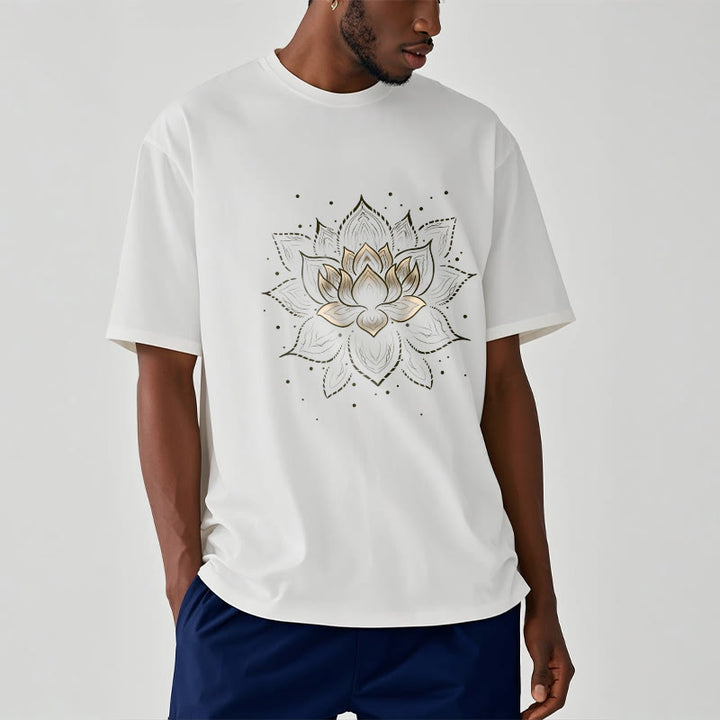 T-shirt avec motif de fleur de lotus doré et Buddha Stones