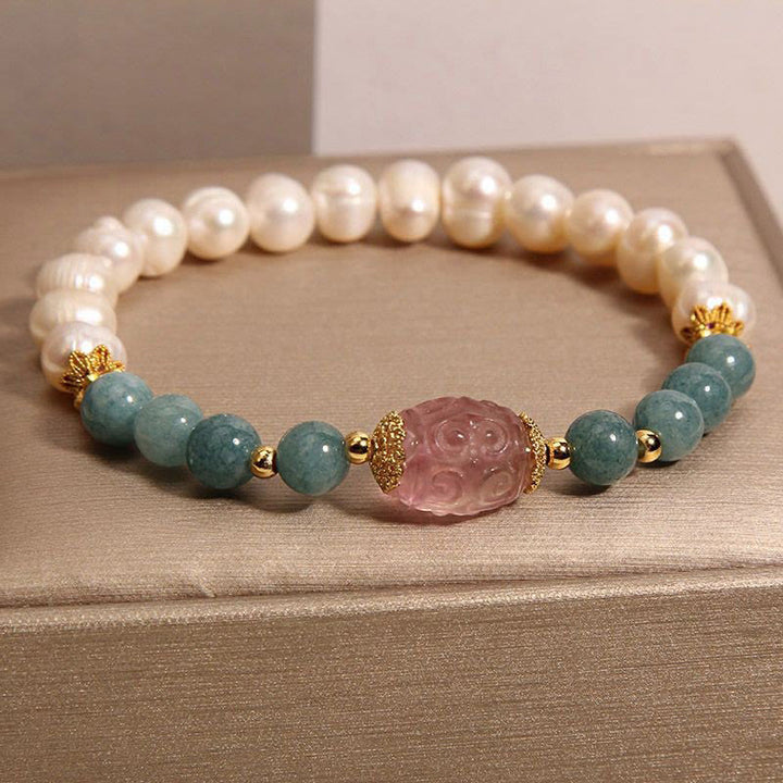 Bracelet Pureté en Jade et Quartz Fraise avec Buddha Stones