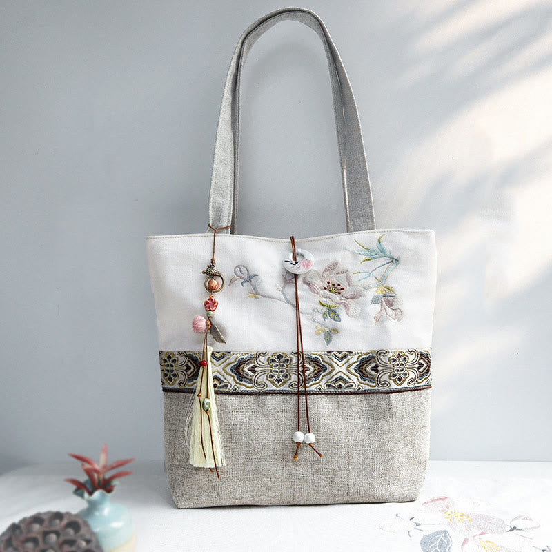 Sac à bandoulière en toile polyester brodé Buddha Stones Magnolia