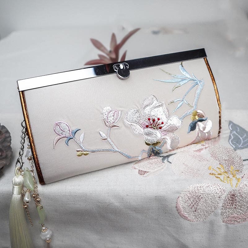 Porte-monnaie grande capacité avec broderie recto verso et motif Buddha Stones et fleur de magnolia - Magnolia - image 0