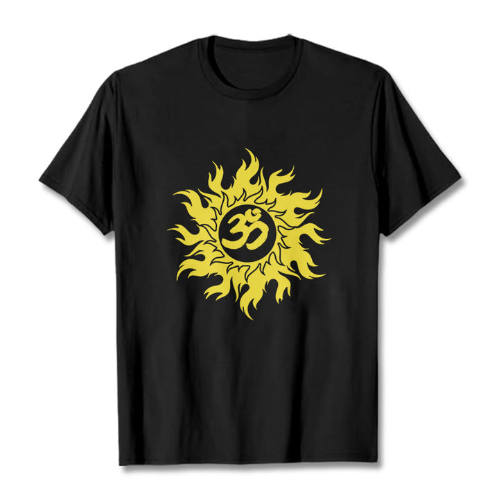 T-shirt Buddha Stones OM Mantra Sanskrit Gold Sun Tee - Noir - 2XL - image 0
