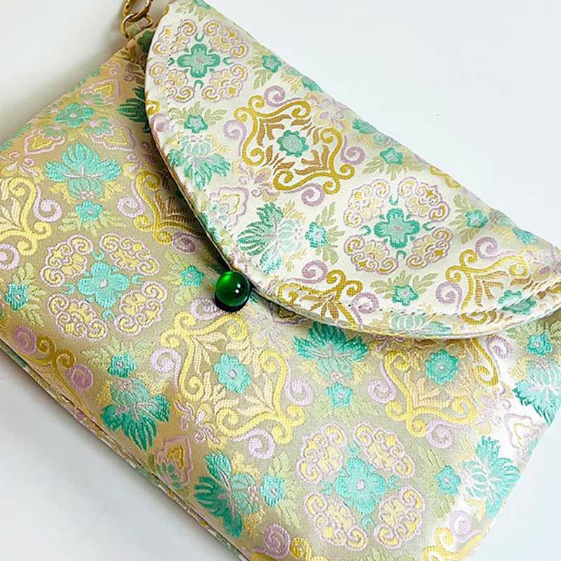 Sac bandoulière en polyester et coton brodé avec motifs de fleurs rétro et Buddha Stones