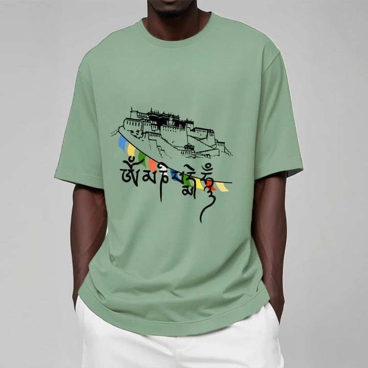 T-shirt en coton avec drapeaux de prière et Buddha Stones, palais du Potala, Om Mani Padme Hum - image 15