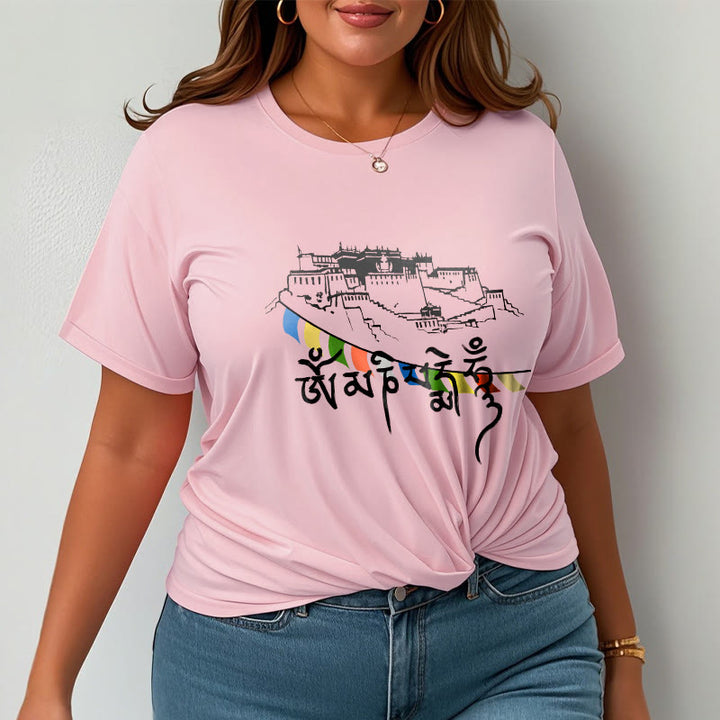 T-shirt en coton avec drapeaux de prière et Buddha Stones, palais du Potala, Om Mani Padme Hum - image 19