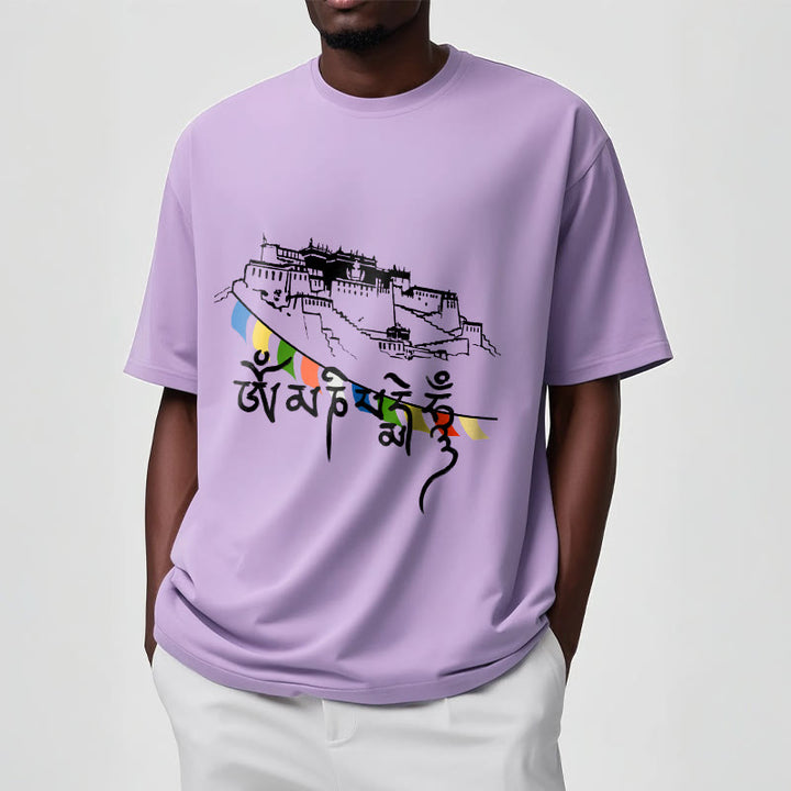 T-shirt en coton avec drapeaux de prière et Buddha Stones, palais du Potala, Om Mani Padme Hum - image 18
