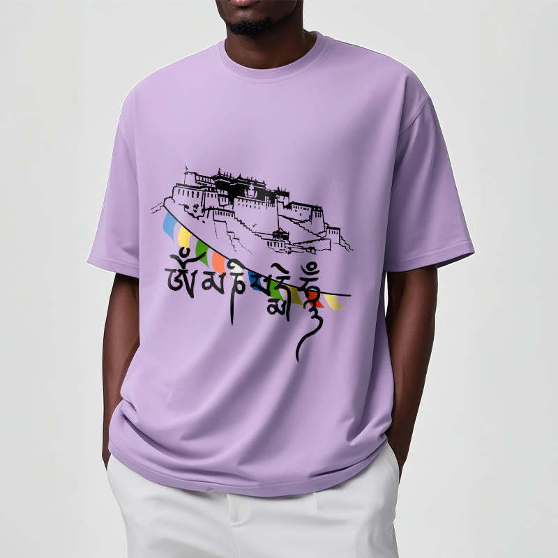 T-shirt en coton avec drapeaux de prière et Buddha Stones, palais du Potala, Om Mani Padme Hum - image 17
