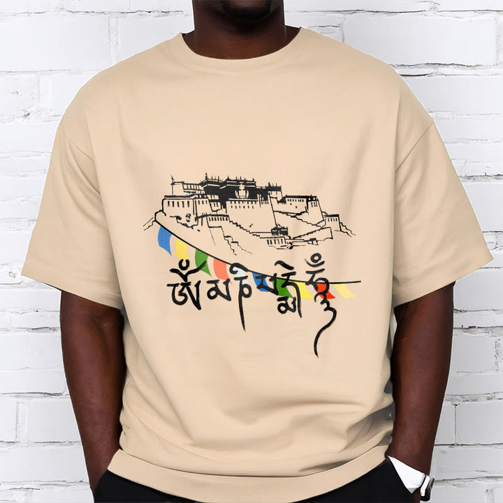 T-shirt en coton avec drapeaux de prière et Buddha Stones, palais du Potala, Om Mani Padme Hum - image 11