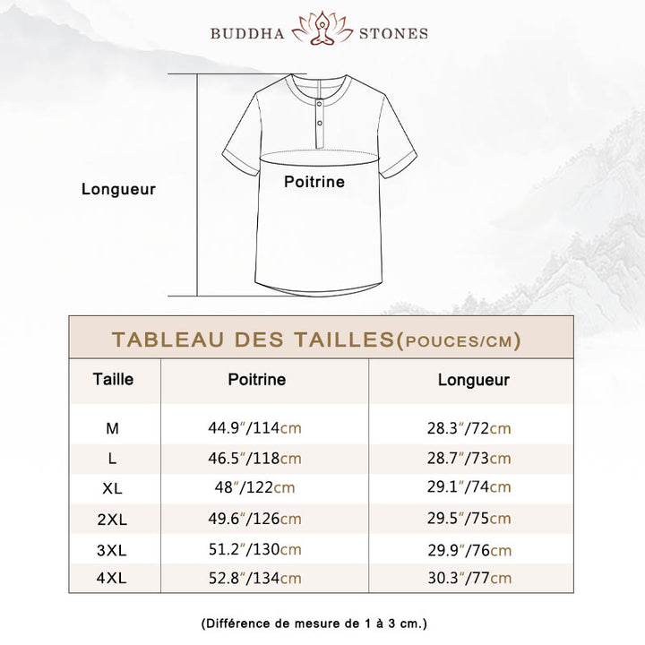 Chemise d'été en coton et lin à manches courtes et boutons de couleur unie pour hommes Buddha Stones - image 4
