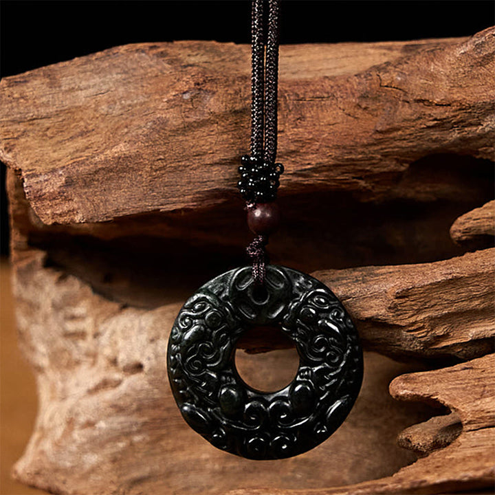 Buddha Stones pendentif en jade noir et vert tibétain Nanyang PiXiu avec boucle de paix et protection - image 5