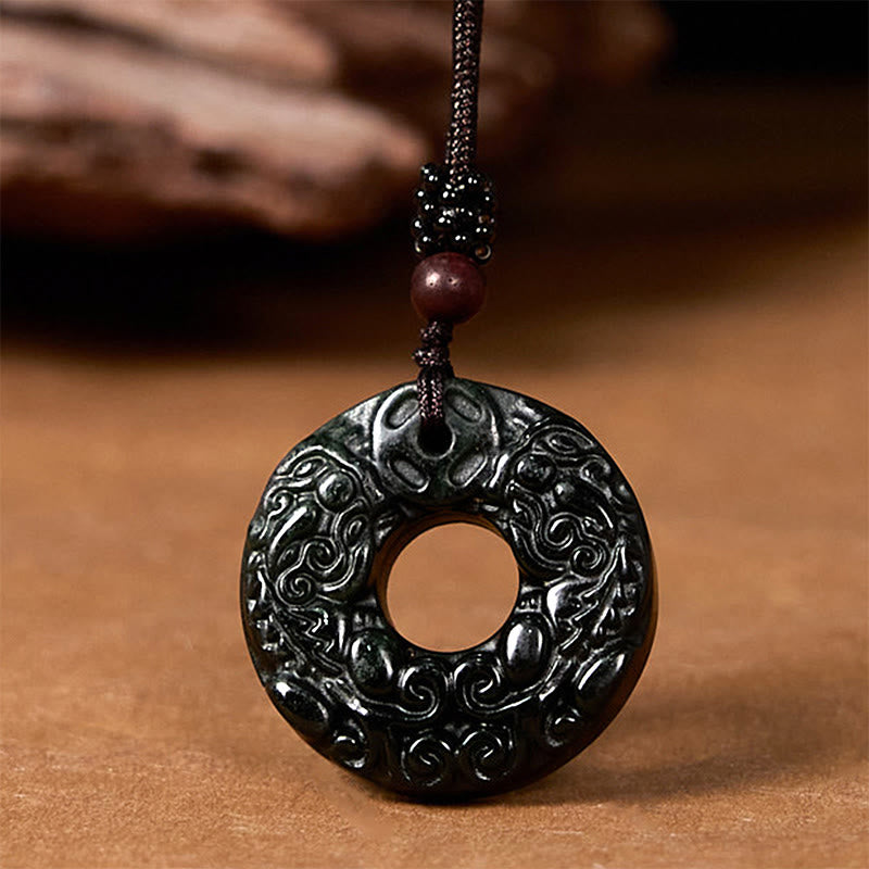 Buddha Stones pendentif en jade noir et vert tibétain Nanyang PiXiu avec boucle de paix et protection - image 3