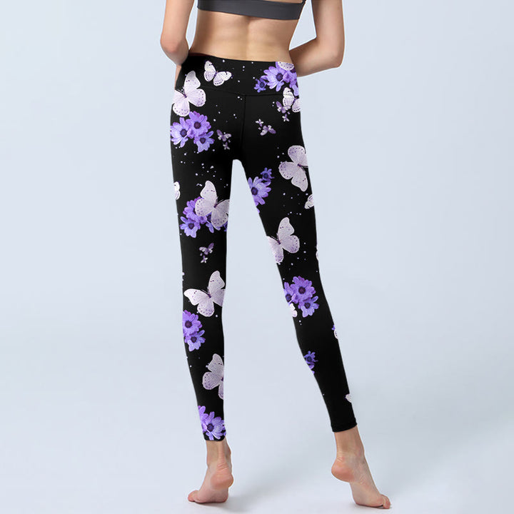 Leggings de yoga pour femme à imprimé floral et papillon violet Buddha Stones - image 7