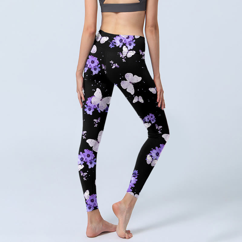 Leggings de yoga pour femme à imprimé floral et papillon violet Buddha Stones - image 4
