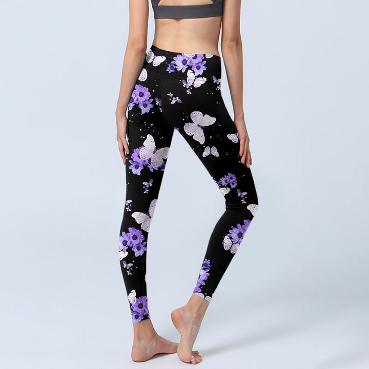 Leggings de yoga pour femme à imprimé floral et papillon violet Buddha Stones - image 4