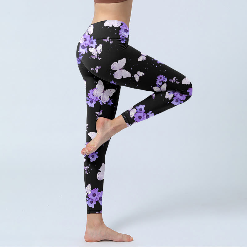 Leggings de yoga pour femme à imprimé floral et papillon violet Buddha Stones - image 4
