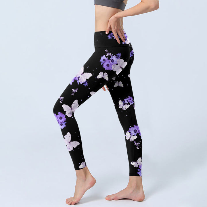 Leggings de yoga pour femme à imprimé floral et papillon violet Buddha Stones - image 3